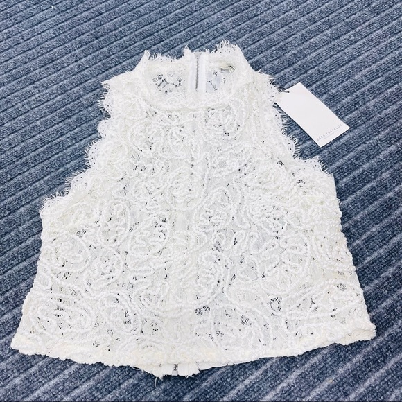 ZARA Back Zip Brocade Lace Crop Top Size S In Ivory NWT - Picture 7 of 12